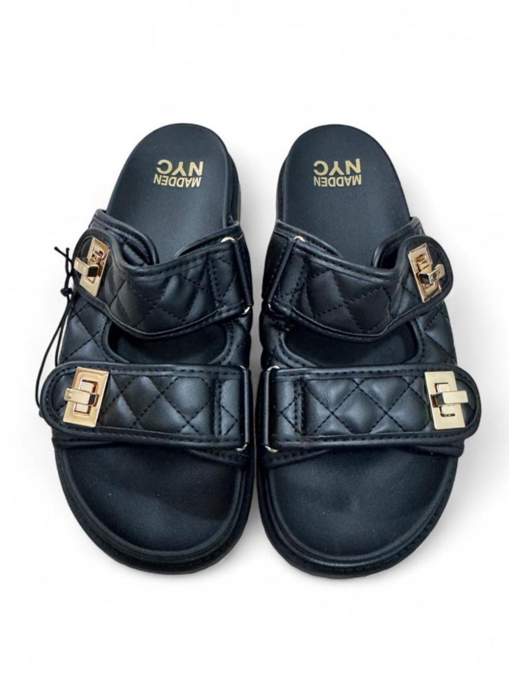 Madden NYC Quilted Black Slide Sandals